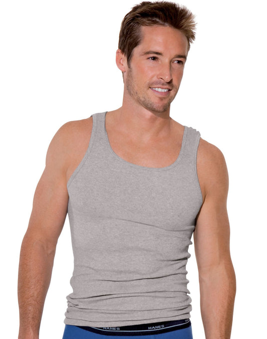 Hanes Dyed Tank (Bk/Gry), XL-Black and Grey, 4 pack