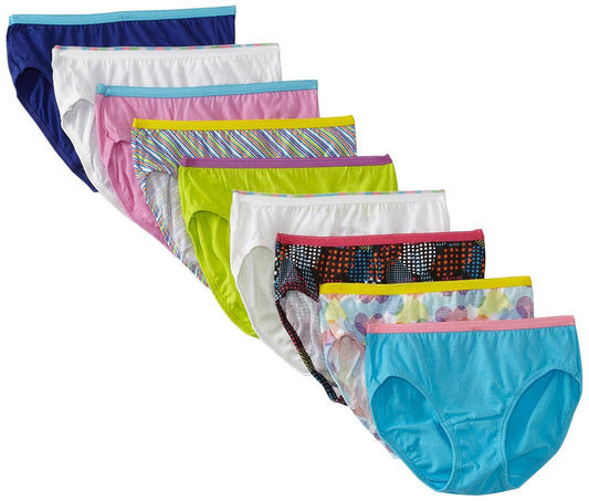 Hanes Girls' Hipster Panty (9-Pack) (Assorted, Size 10 (68-83 lbs. / Waist: 24"))