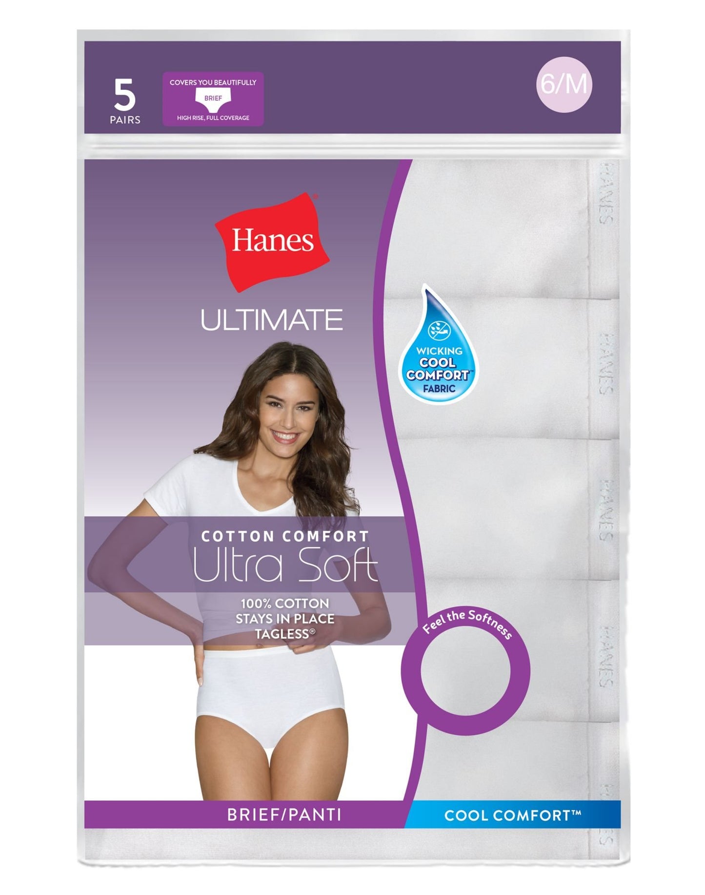 Hanes Ultimate Womens Cotton Comfort Ultra Soft Brief, White, 8