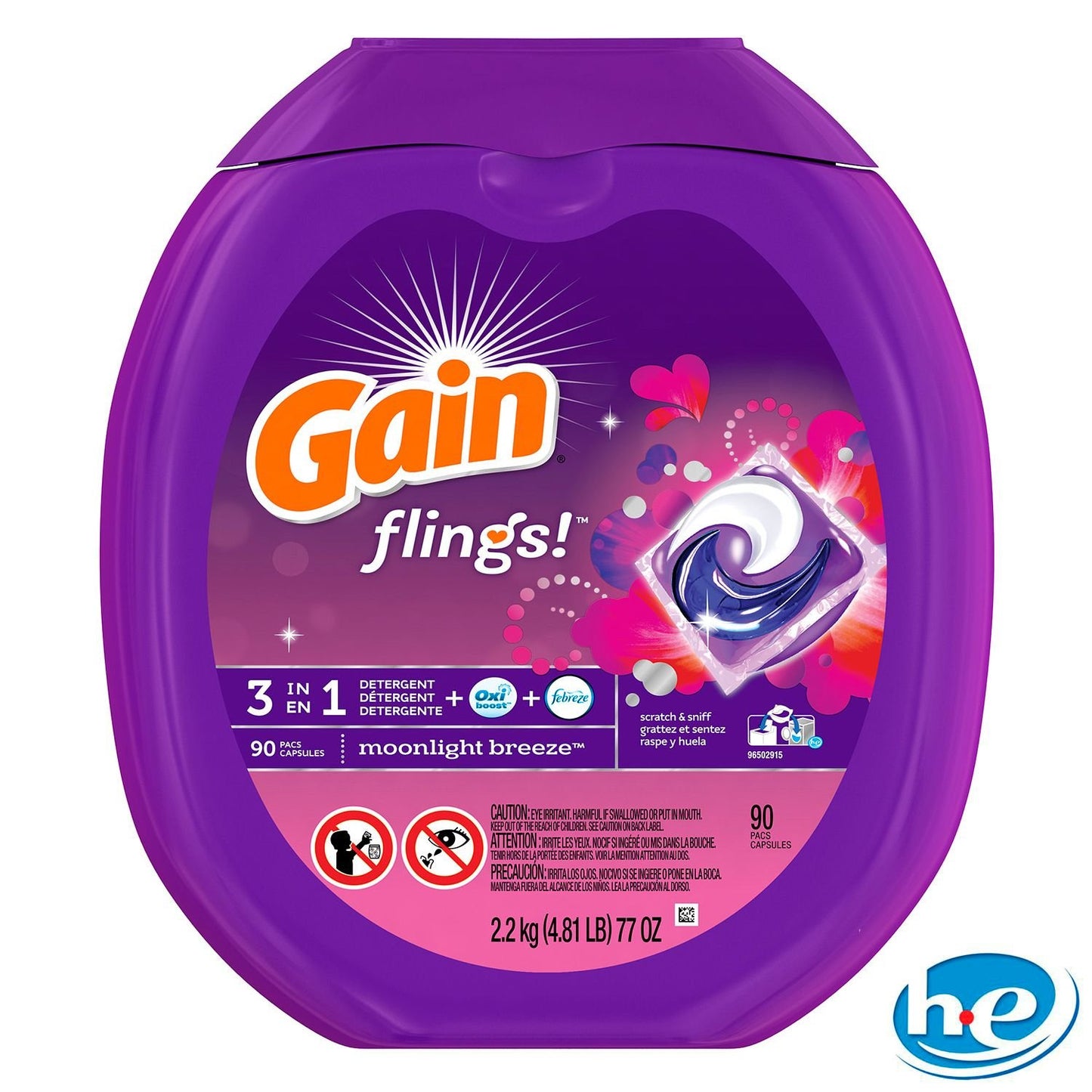 Gain Flings Moonlight Breeze 3-in-1 Laundry Pac - 90 Ct.