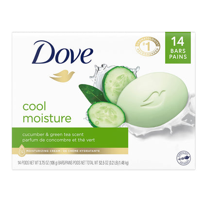 Dove Beauty Bar Soap Cool Moisture Cucumber & Green Tea Scent, 8 Bars for Refreshed Skin, Leaves Skin Refreshed 8 x 3.75 oz