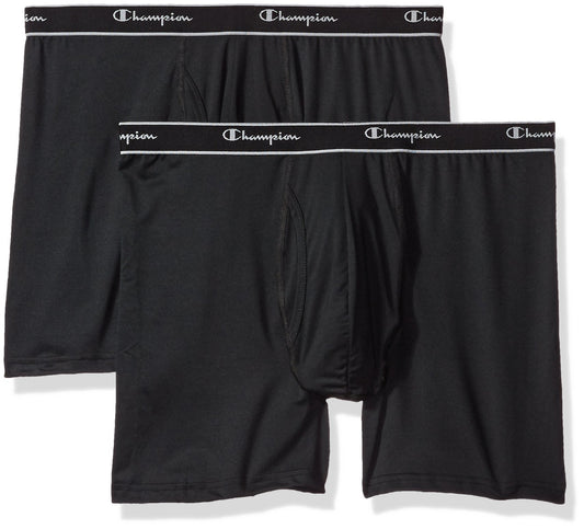 Champion Men's 2-Pack Tech Performance Boxer Brief, Black, Small