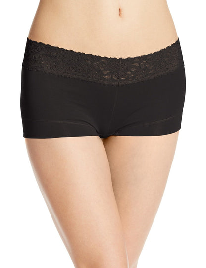 Maidenform Womens Cotton Dream Boyshort with Lace(40859)-Black-8