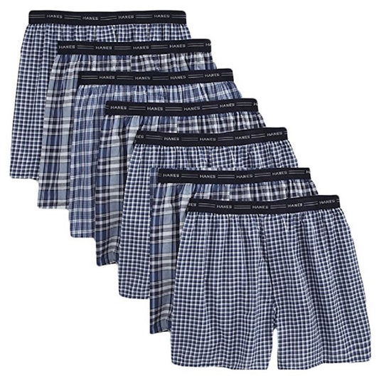 Hanes 7-Pack Men's Blue Plaids Tagless Boxers 841BP7 (X-Large (Waist 40"-42"))
