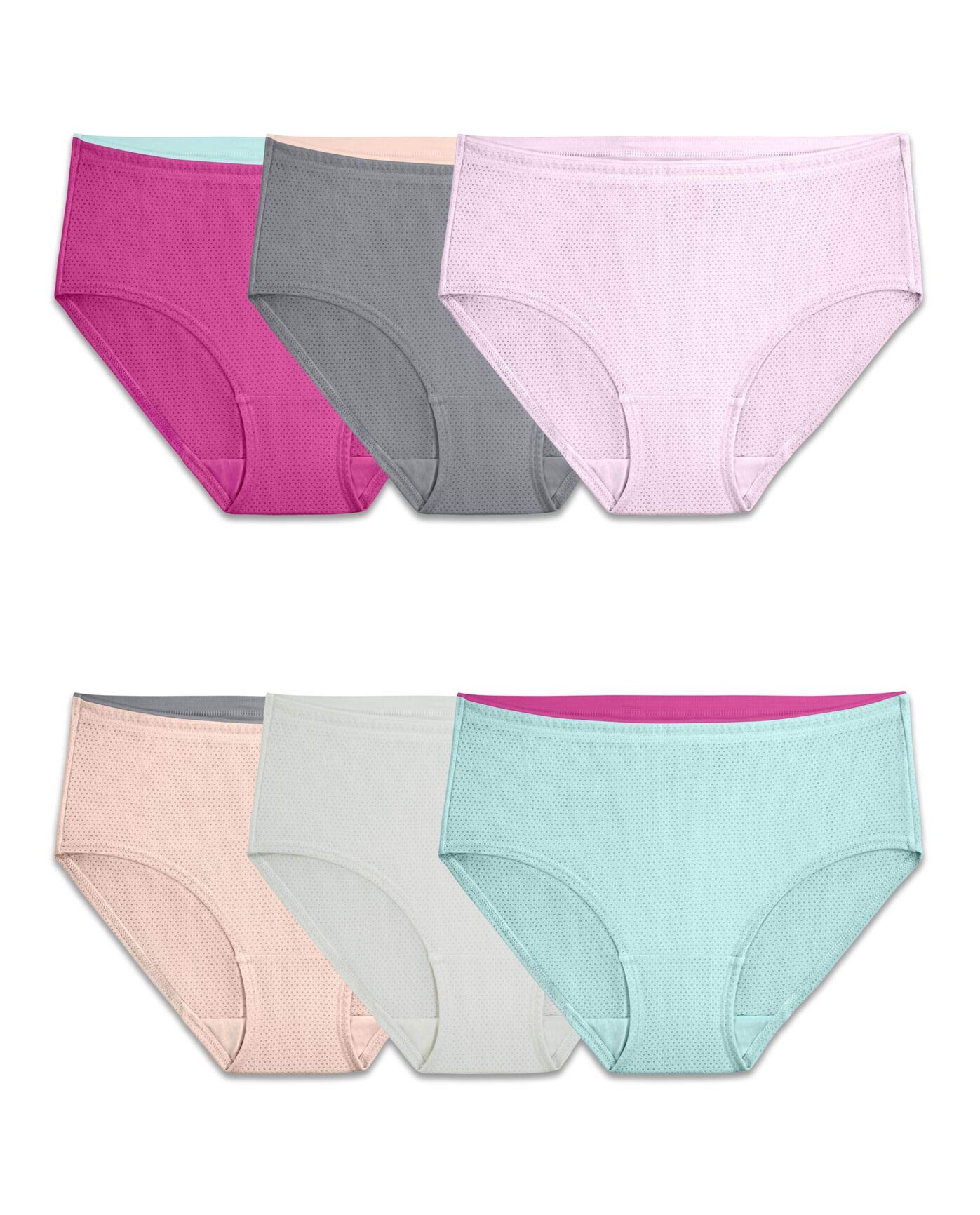 Fruit Of The Loom Womens Breathable Underwear, Moisture Wicking Keeps You Cool & Comfortable, Available In Plus Size Briefs, Micro Mesh - Low Rise Brief - 6 Pack - Colors May Vary, 10 US