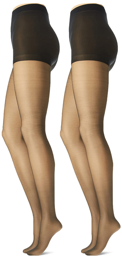 L'eggs Women's Silken Mist 2 Pair Control Top Silky Sheer Leg Panty Hose,Jet Black,Q Plus