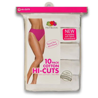 Fruit of the Loom Women's 10m pack Cotton Hi-Cut Brief, White, 9