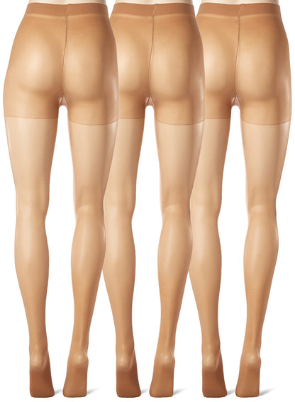 L'eggs Sheer Energy Medium Support Women's Compression Tights, Control Top, Reinforced Toe, Suntan, Size Q (Pack of 3)