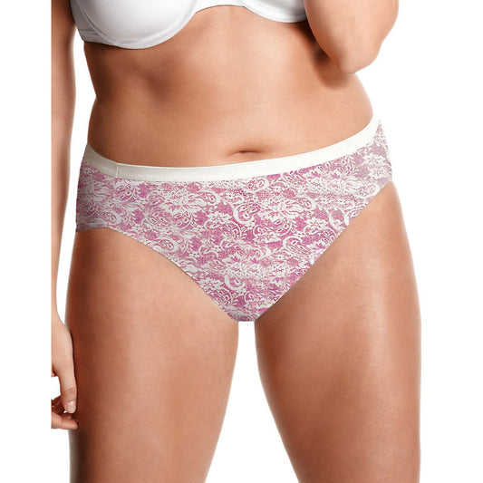 JUST MY SIZE Women's 5-Pack Cotton Lace Effects Hi-Cut Panty, Assorted, 13