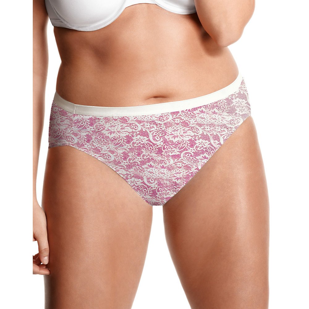 JUST MY SIZE Women's 5-Pack Cotton Lace Effects Hi-Cut Panty, Assorted, 13