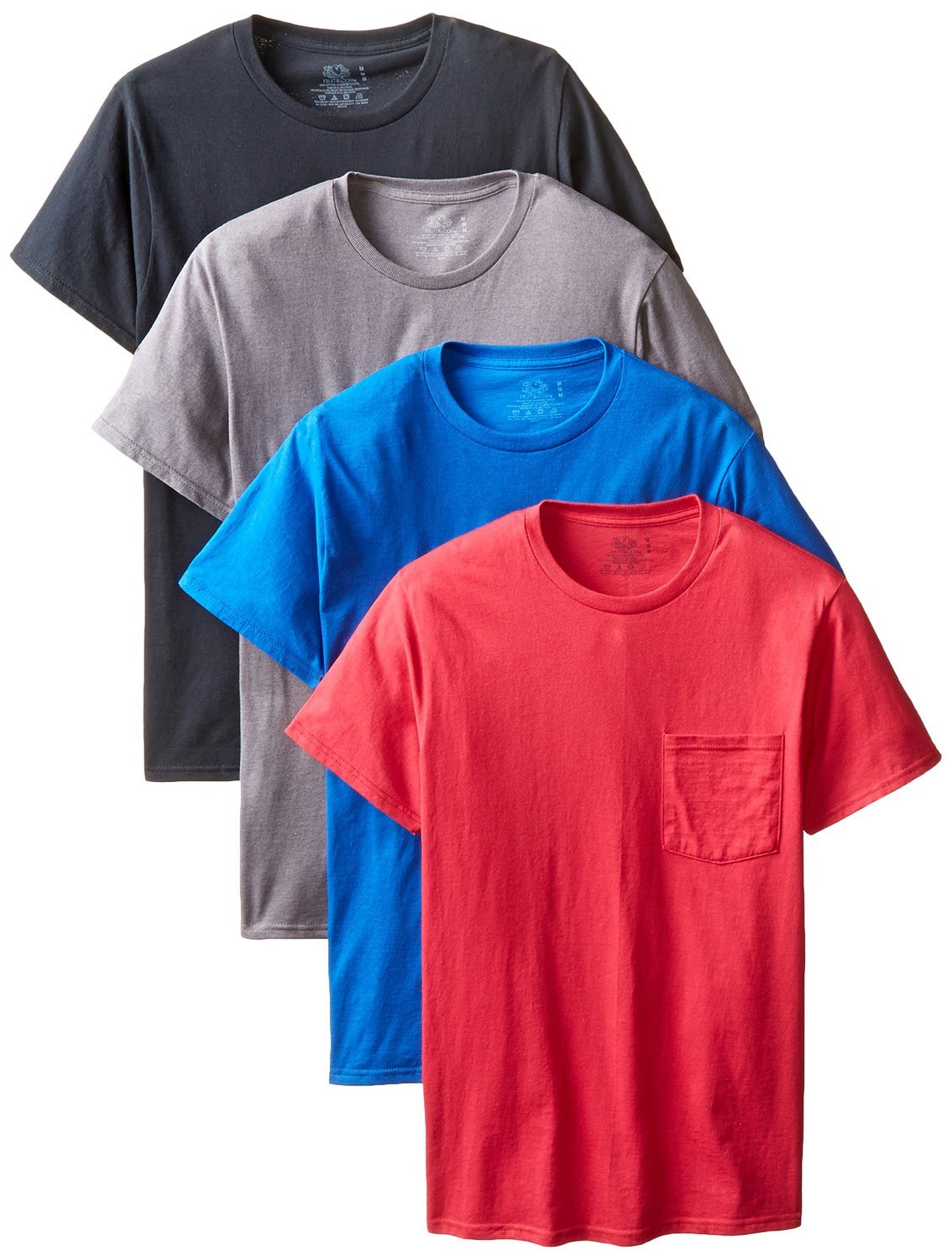 Fruit of the Loom Men's Pocket Crew Neck T-Shirt (Pack of 4), Assorted Blues, X-Large