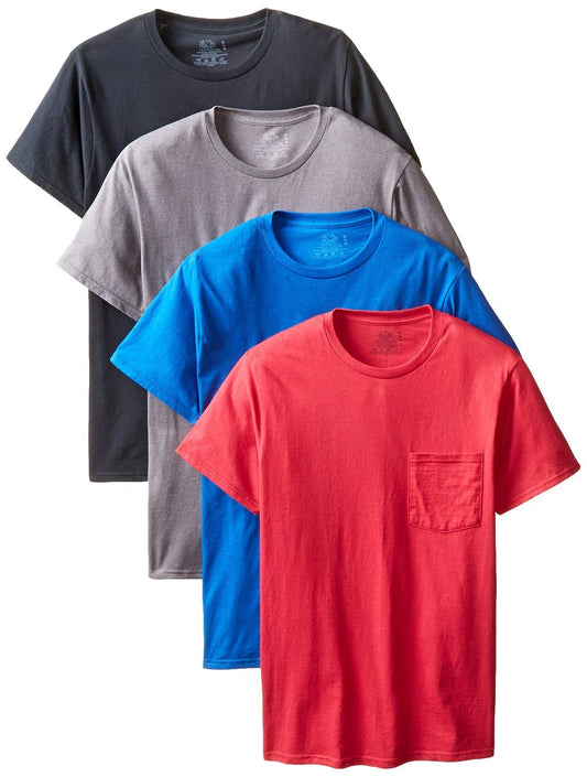 Fruit of the Loom Men's Pocket Crew Neck T-Shirt, Heather Gray, Large (Pack of 4)