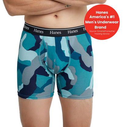 Hanes Originals Men’s Boxer Briefs, Stretch Cotton Moisture-Wicking Underwear, Modern Fit Low Rise, 3-Pack, Regular Leg-Blue Camo/Khaki-3 Pack