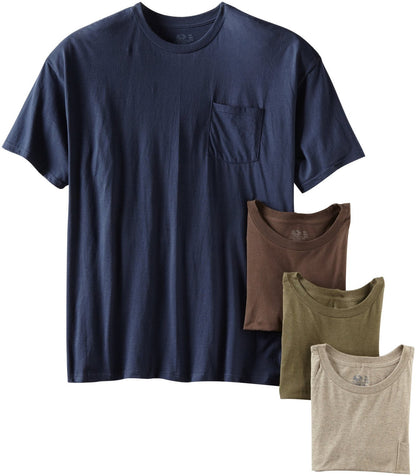 Fruit of the Loom Men's Pocket Crew Neck T-Shirt (Pack of 4), Assorted Blues, X-Large
