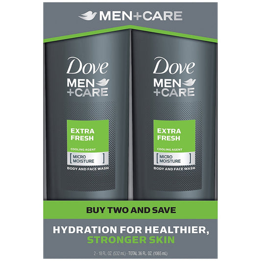 Dove Men+Care Body Wash, Extra Fresh 18 oz, Twin Pack