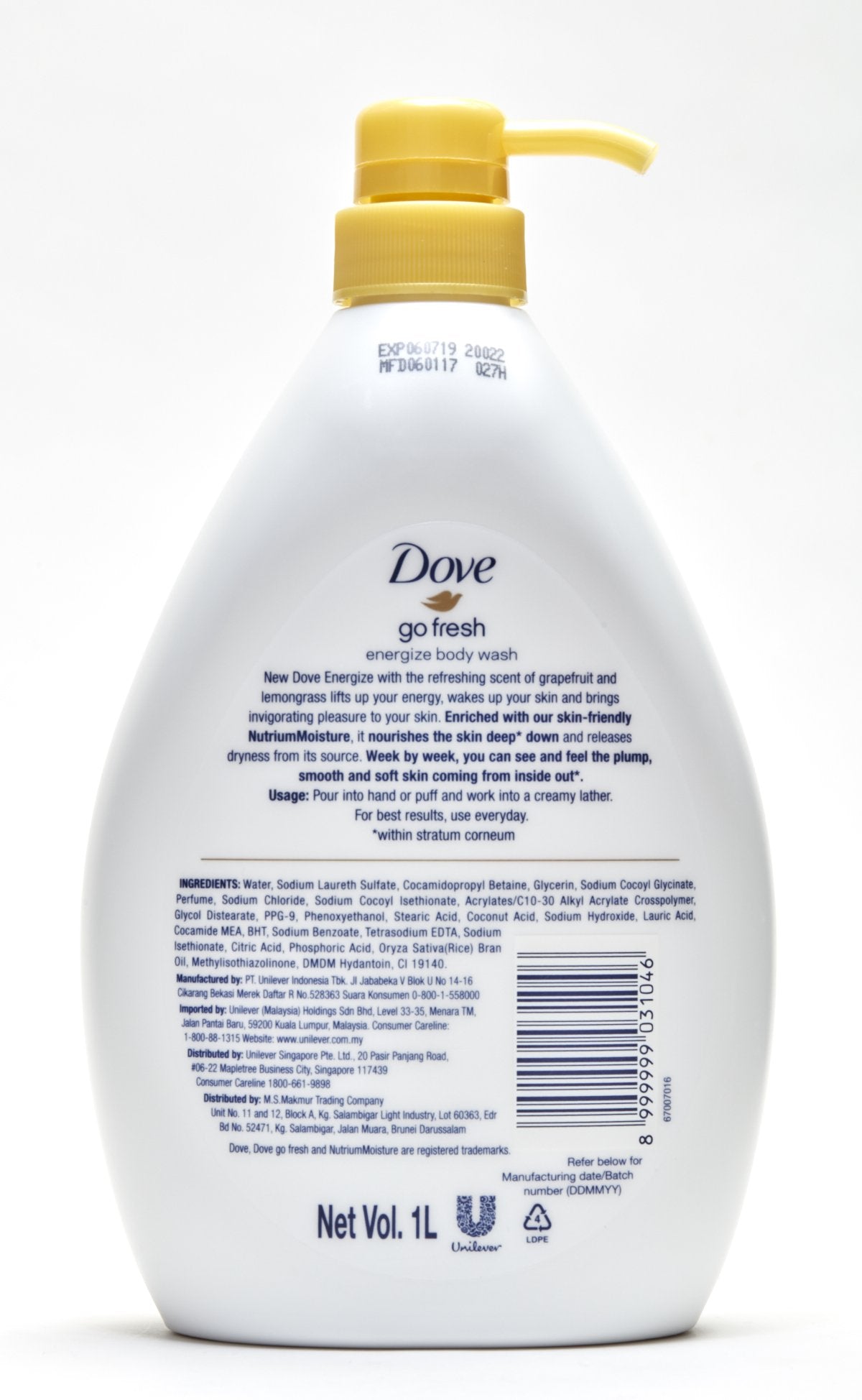 Dove Go Fresh Energize Body Wash, Grapefruit and Lemongrass Scent, 33.8 Ounce (1 Liter) International Version