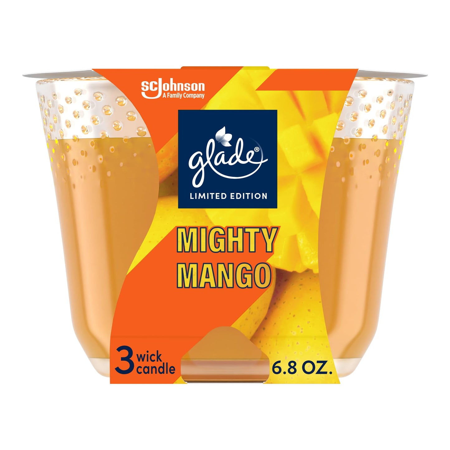 Glade 3-Wick Scented Candle Jar, Mighty Mango, Air Freshener Infused with Essential Oils, 6.8 Oz, 3 Count