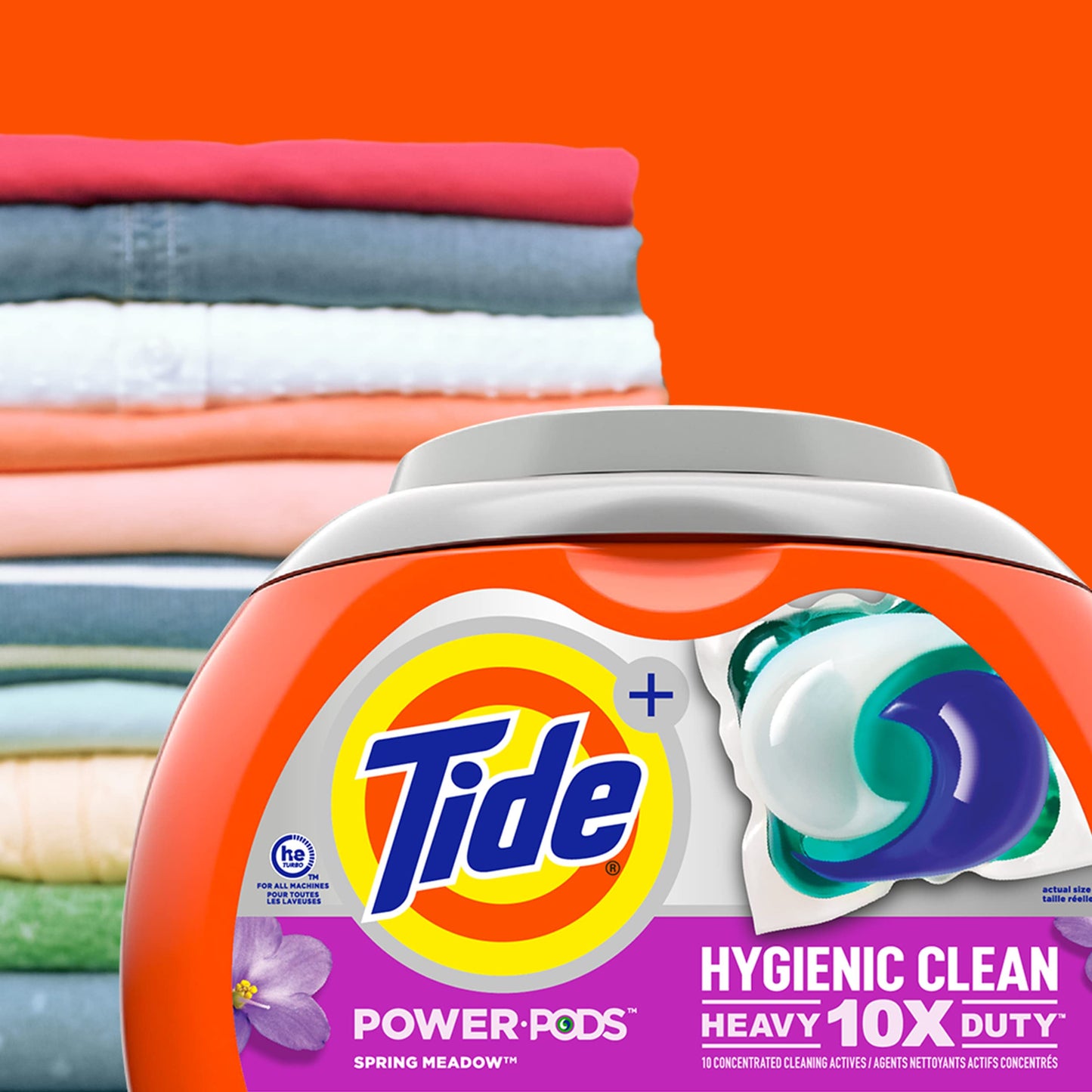 Tide Hygienic Clean Heavy 10x Duty Power PODS Laundry Detergent Soap Pods, Spring Meadow, 41 count, For Visible and Invisible Dirt