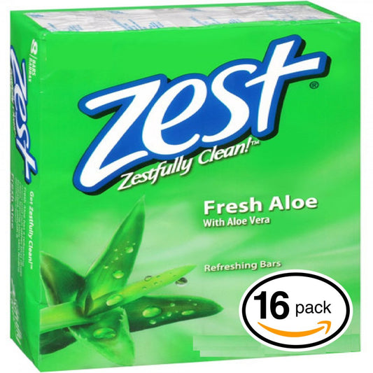 (PACK OF 16 BARS) Zest FRESH ALOE Deodorant Bar Soap w/ Vitamin E. All-in-one exfoliating & moisturizing soap. Leaves Skin Smooth & Radian! Great for Hands, Face & Body! (16 Bars, 3.20oz Each Bar)