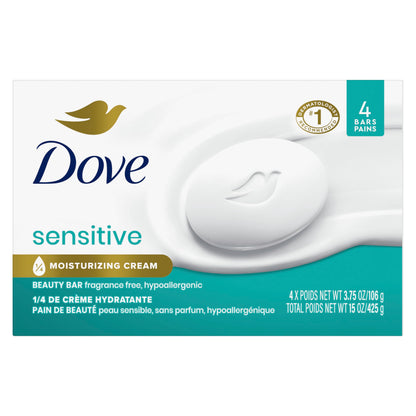 Dove Beauty Bar Gently Cleanses and Nourishes Sensitive Skin Effectively Washes Away Bacteria While Nourishing Your Skin, White, 3.75 Oz, 6 Count