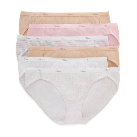 Hanes Women's Bikini Panties Pack, Soft Cotton Underwear, 6-Pack (Retired, Colors May Vary), Taupe/White/Pink/Print Mix, 9