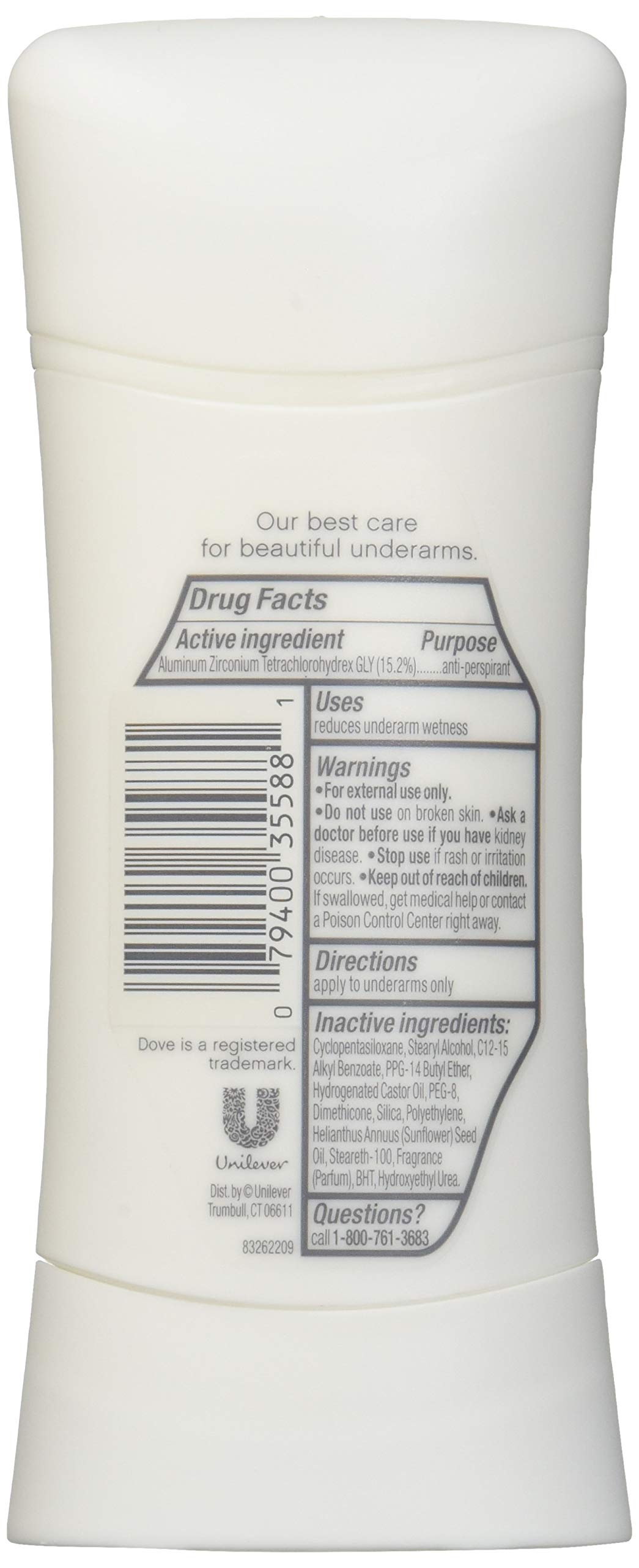 Dove Deodorant 2.6 Ounce Anti-Perspirant Sensitive Stick, 3 Pack, Unscented