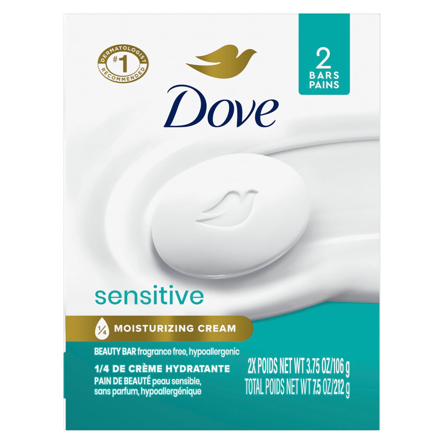 Dove Beauty Bar Gently Cleanses and Nourishes Sensitive Skin Effectively Washes Away Bacteria While Nourishing Your Skin, White, 3.75 Oz, 6 Count
