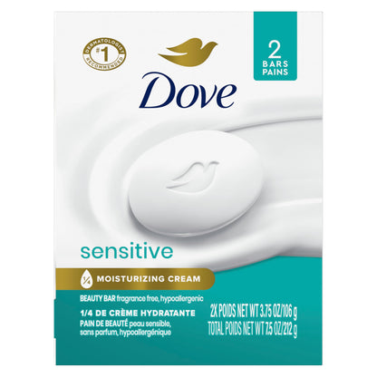 Dove Beauty Bar Gently Cleanses and Nourishes Sensitive Skin Effectively Washes Away Bacteria While Nourishing Your Skin, White, 3.75 Oz, 6 Count