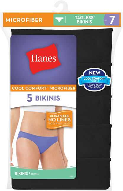 Hanes Women's 5 Pack Microfiber Bikini Panties, Assorted, 9