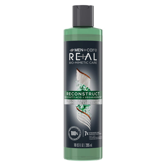 DOVE MEN + CARE Real Bio-Mimetic Care Shampoo For Damaged Hair Reconstruct Sulfate-Free Shampoo With Coco Fatty Acid + Vegan Keratin 10oz