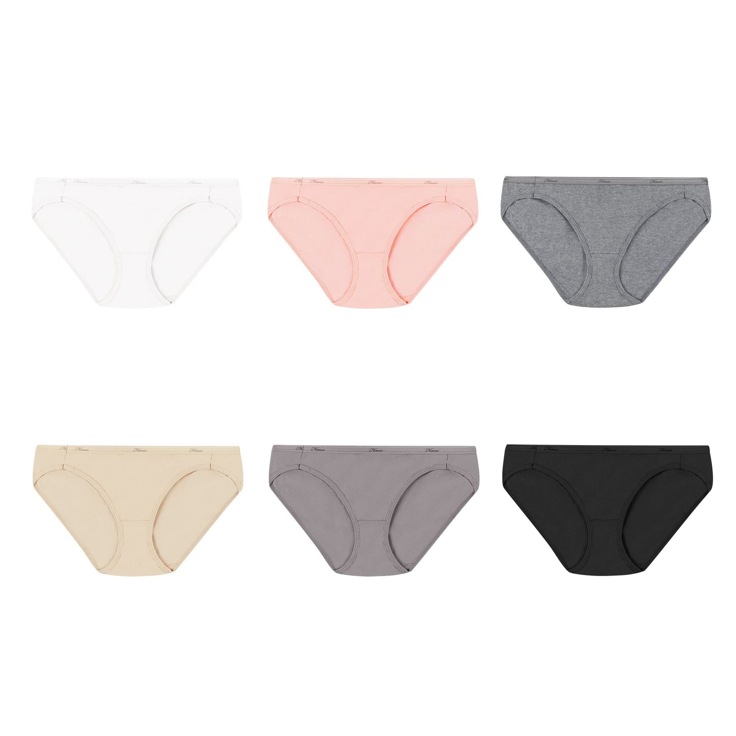 Hanes Women's Bikini Panties Pack, Soft Cotton Underwear, 6-Pack (Retired, Colors May Vary), Taupe/White/Pink/Print Mix, 9