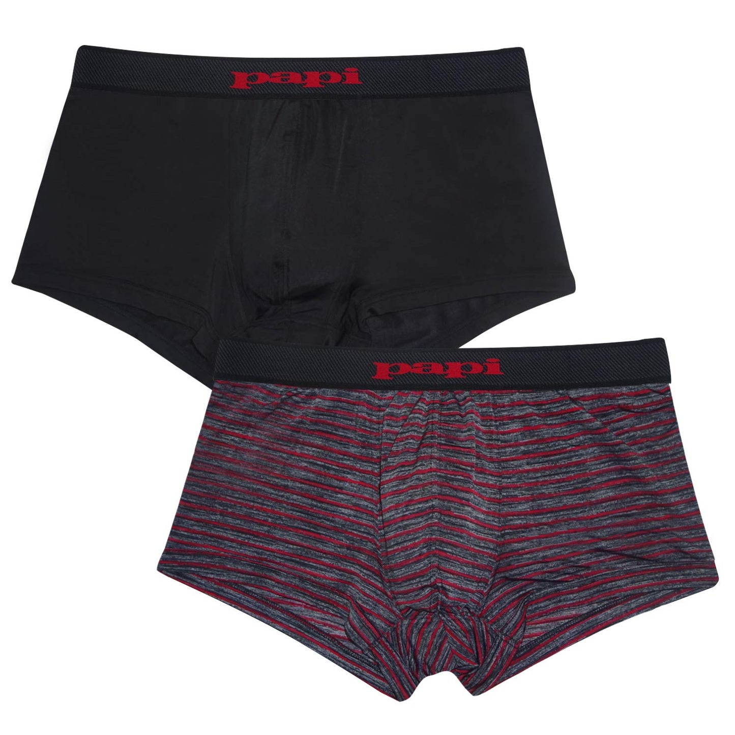 Papi Men's Brazilian Cool Trunk Boxer Briefs Pack of 2 Comfort Fitting Underwear, Plaid-Black/Red, X-Large