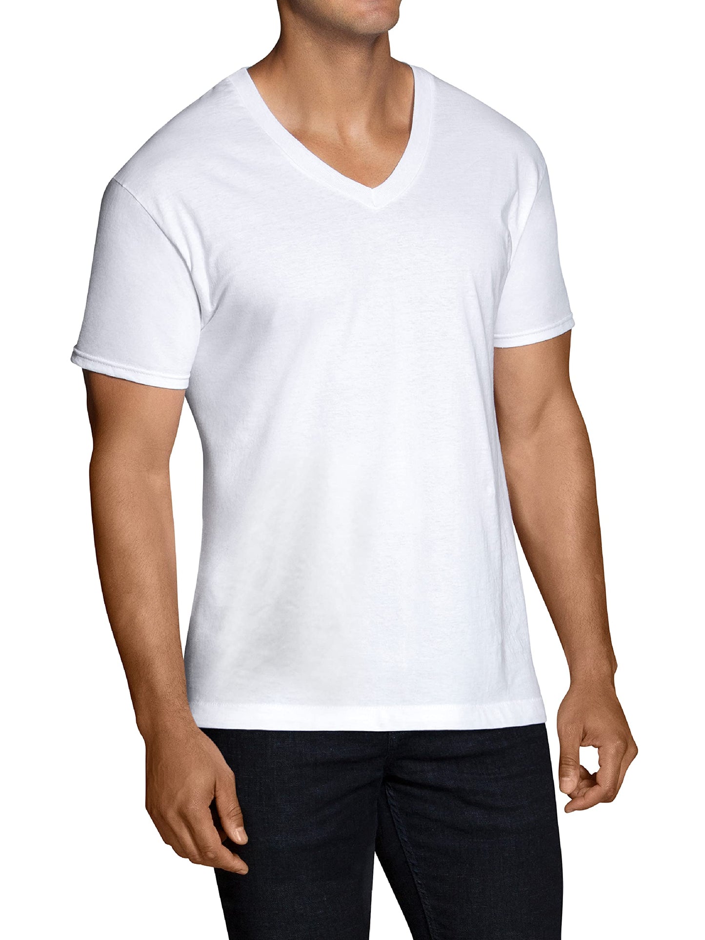 Fruit of the Loom Men's Eversoft Cotton Stay Tucked V-Neck T-Shirt, Regular-White-6 Pack, XX-Large
