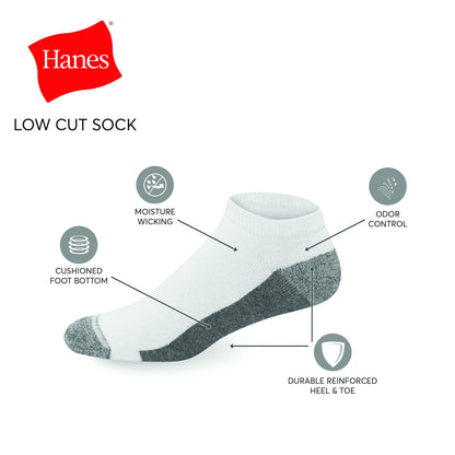 Hanes Ultimate Men's Ultra Cushion FreshIQ Odor Control with Wicking Low Cut Socks, 6-Pair Pack, White, 6-12