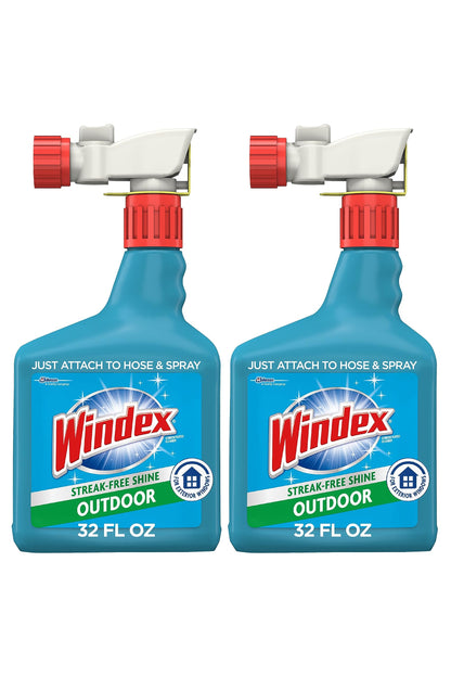 Windex Outdoor Window and Glass Cleaner for Hose Ammonia Free, Concentrated Formula for Deep Outdoor Clean, Patio Cleaner, Compatible With All Hoses, 32 Fl Oz (Pack of 8)
