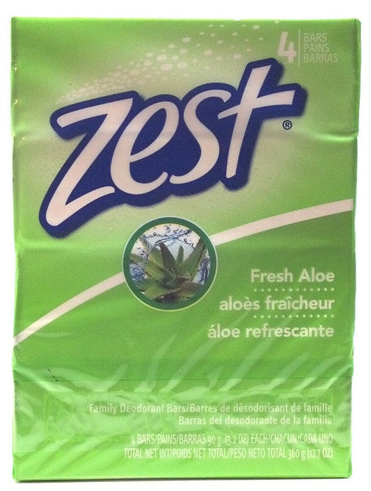 Zest Fresh Aloe with Refreshing Scent and Rich Lather 4 Bars Family Deodorant Bars Get Zestfully Clean (1 Pack)