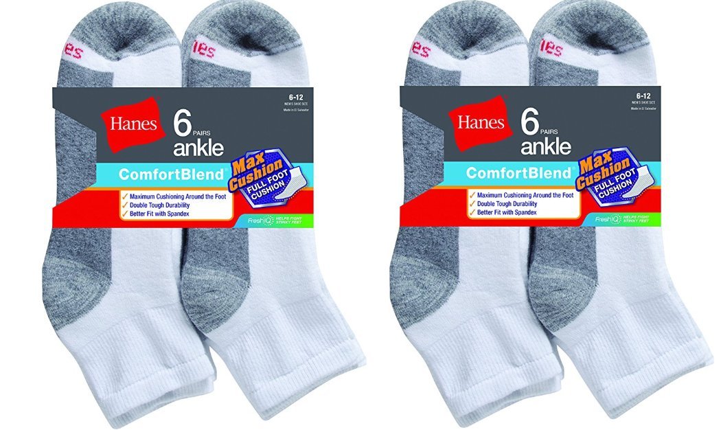 Hanes Mens Comfortblend Max Cushion 12-Pack White Ankle Socks