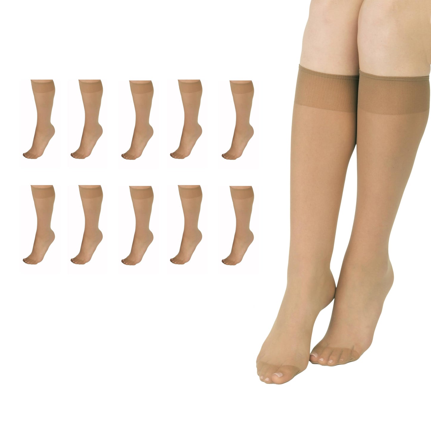 L'eggs Women's Everyday Knee High Stockings, Reinforced Toe, 100% Nylon, Nude, One Size (Pack of 20)