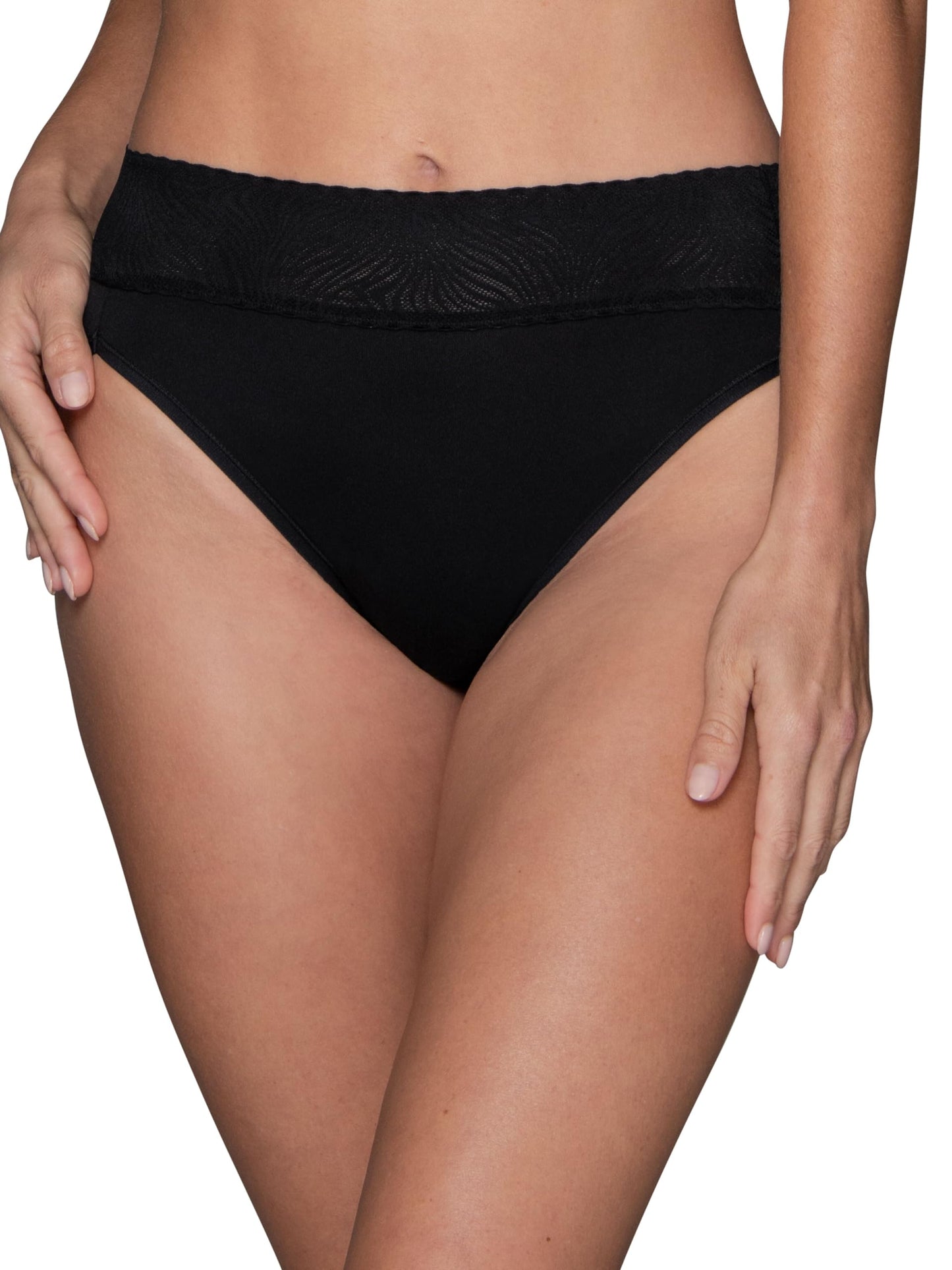 Vanity Fair Women's Effortless Panties for Everyday Wear, Buttery Soft Fabric & Lace, Hi Cut-3 Pack-Black
