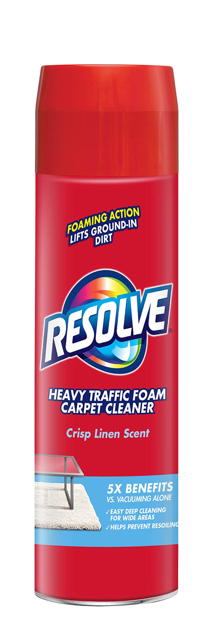 Resolve High Traffic Carpet Foam, Cleans Freshens Softens & Removes Stains, Crisp Linen, 22 Ounce (Pack of 2)