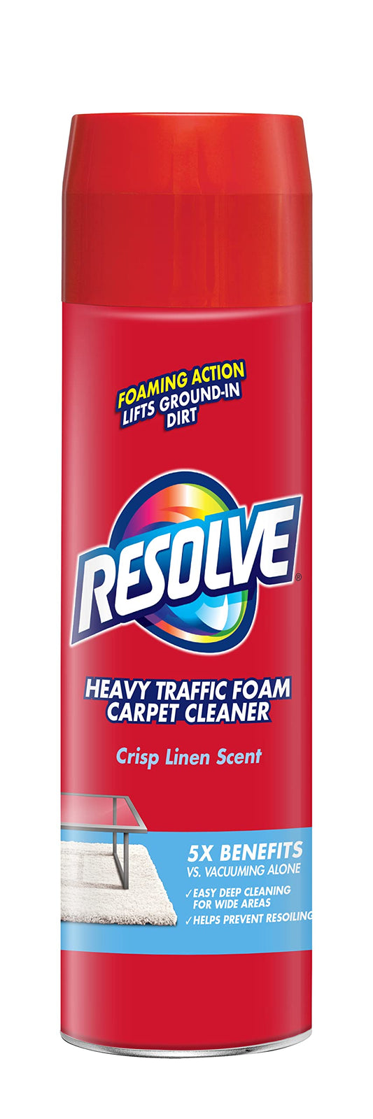 Resolve High Traffic Carpet Foam, Cleans Freshens Softens & Removes Stains, Crisp Linen, 22 Ounce (Pack of 2)