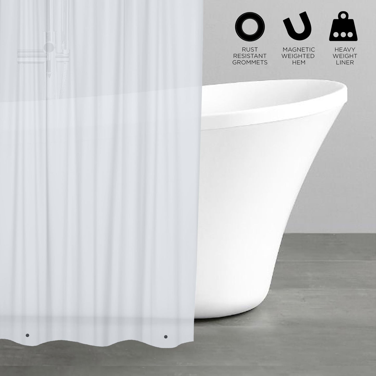 Bath Bliss PVC Heavy Weight Shower Curtain Liner | 4G | 70"x72" | Rust Resistant Copper Grommets | Magnetic Hem | Frost