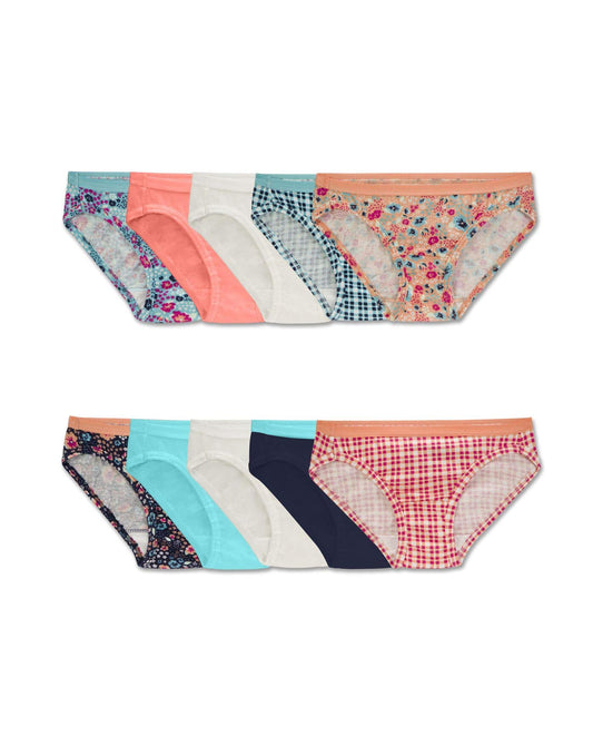 Fruit of the Loom Girls Assorted Cotton Bikini 10 Pack, 6, Assorted