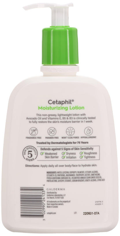 Body Moisturizer by Cetaphil, Hydrating Moisturizing Lotion for All Skin Types, Suitable for Sensitive Skin, 16 oz, Fragrance Free, Hypoallergenic, Non-Comedogenic