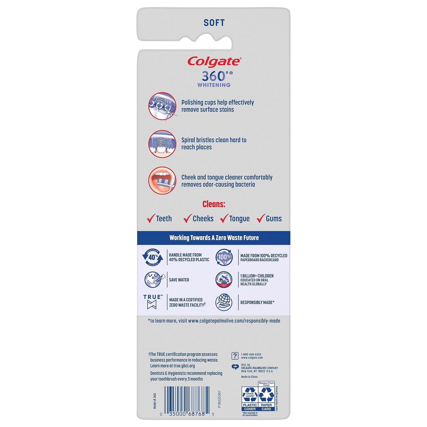 Colgate 360 Optic White Whitening Toothbrush, Adult Soft Toothbrush with Whitening Cups, Helps Whiten Teeth and Removes Odor Causing Bacteria, 4 Pack