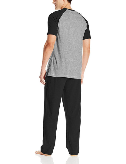 Hanes Men's Adult X-Temp Short Sleeve Cotton Raglan Shirt and Pants Pajamas Pjs Sleepwear Lounge Set - Black (Medium)