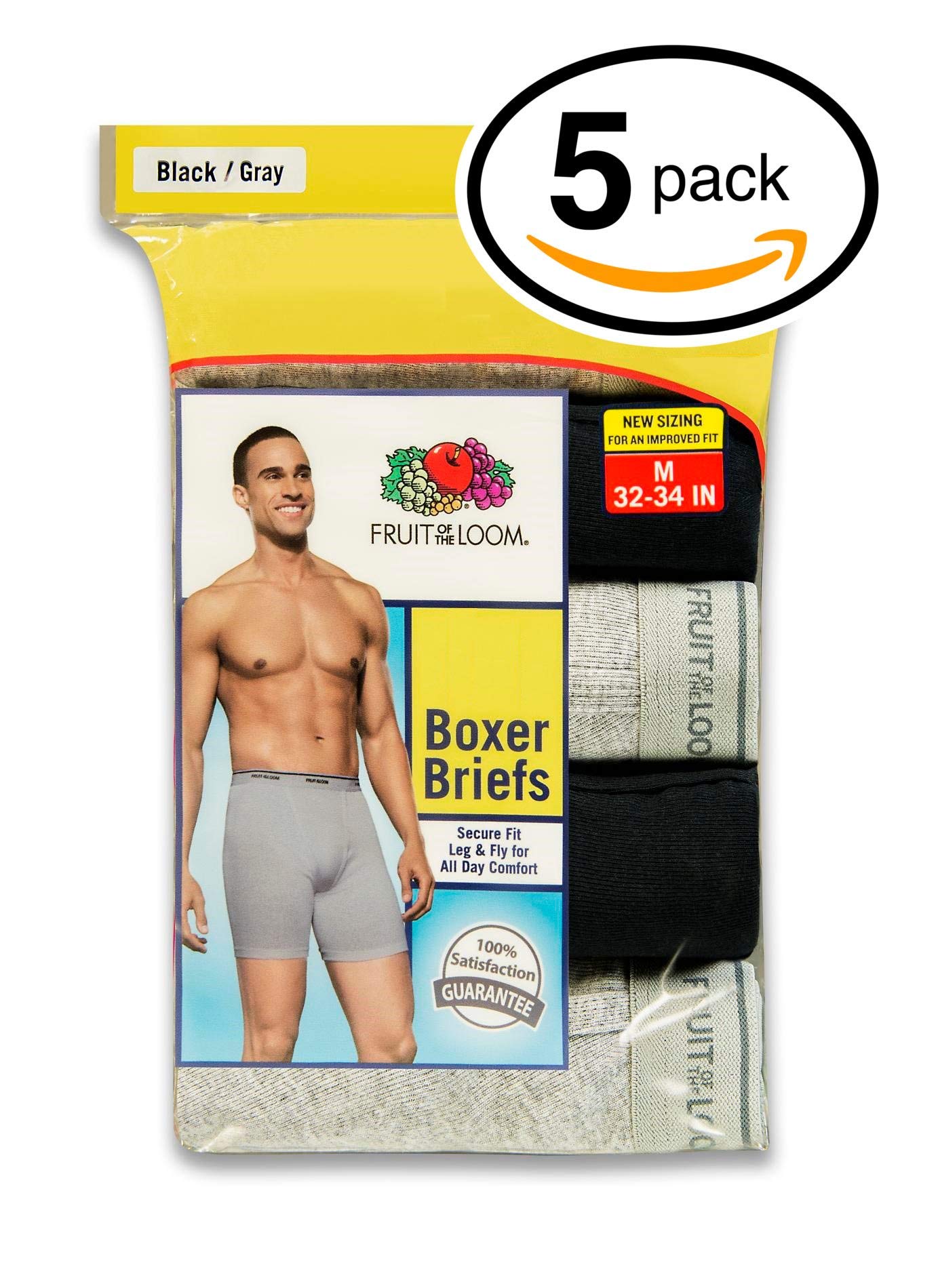 5-Pack Fruit of the Loom Men's Boxer Briefs - Black / Gray (Large (Waist 38"-40"))