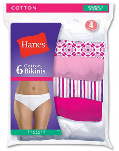 Hanes Women's 6Pack 100% Cotton Bikini Underwear Ladies Panties, Assorted 10
