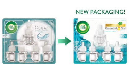 Air Wick plug in Scented Oil 5 Refills, Ocean Breeze, (0.67oz each), New look, Packaging May Vary, Essential Oils, Air Freshener, 5 Count (Pack of 1)