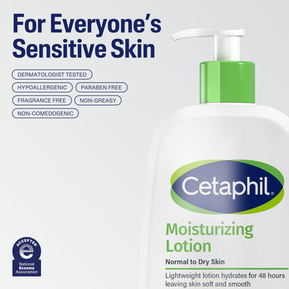 Cetaphil Face & Body Moisturizer, Hydrating Moisturizing Lotion for All Skin Types, Suitable for Sensitive Skin, NEW 16 oz Pack of 2, Fragrance Free, Hypoallergenic, Non-Comedogenic